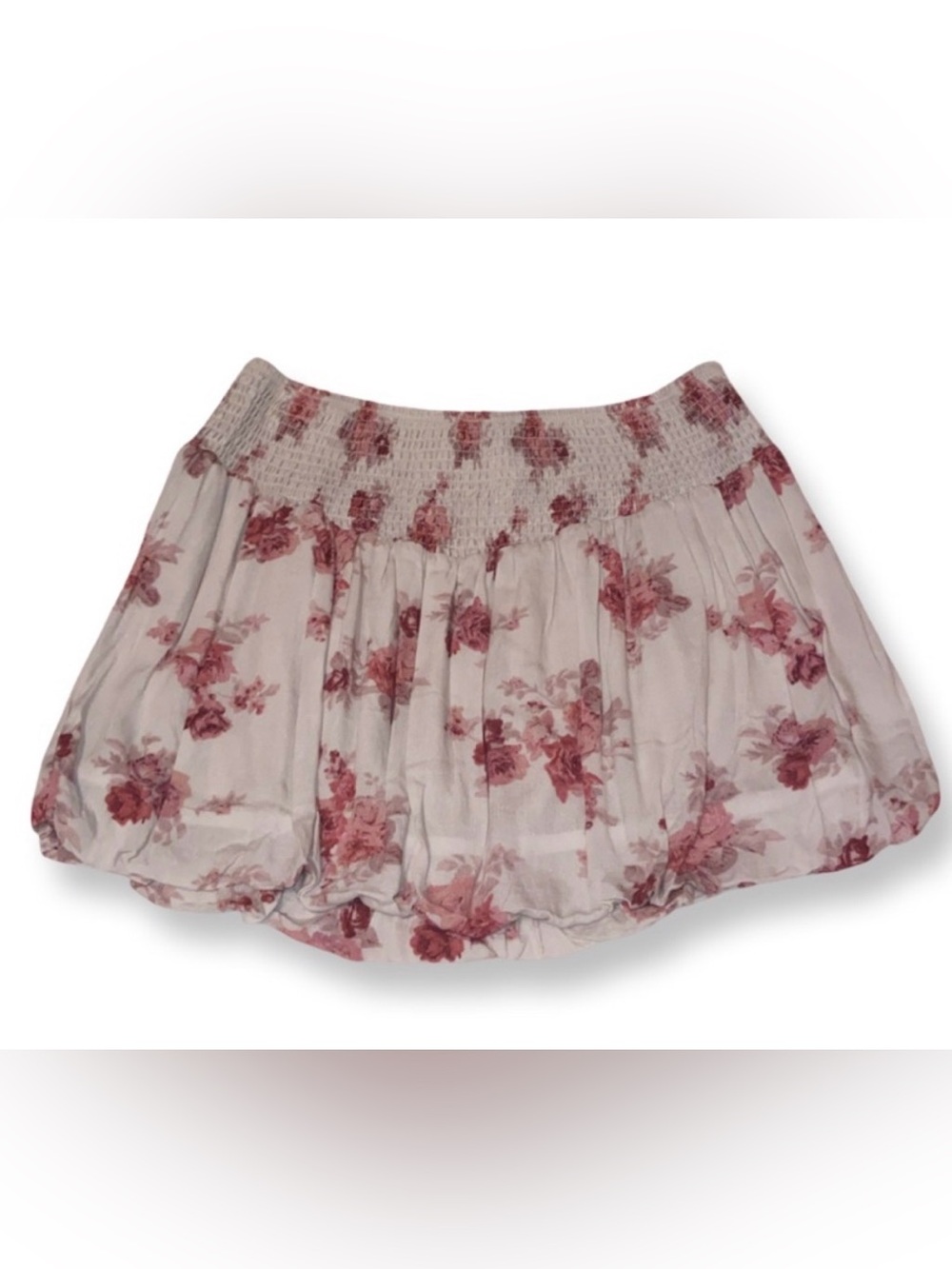 Floral Smocked Waist Mini Skirt - Cream with Dusty Rose - Picture 2 of 9